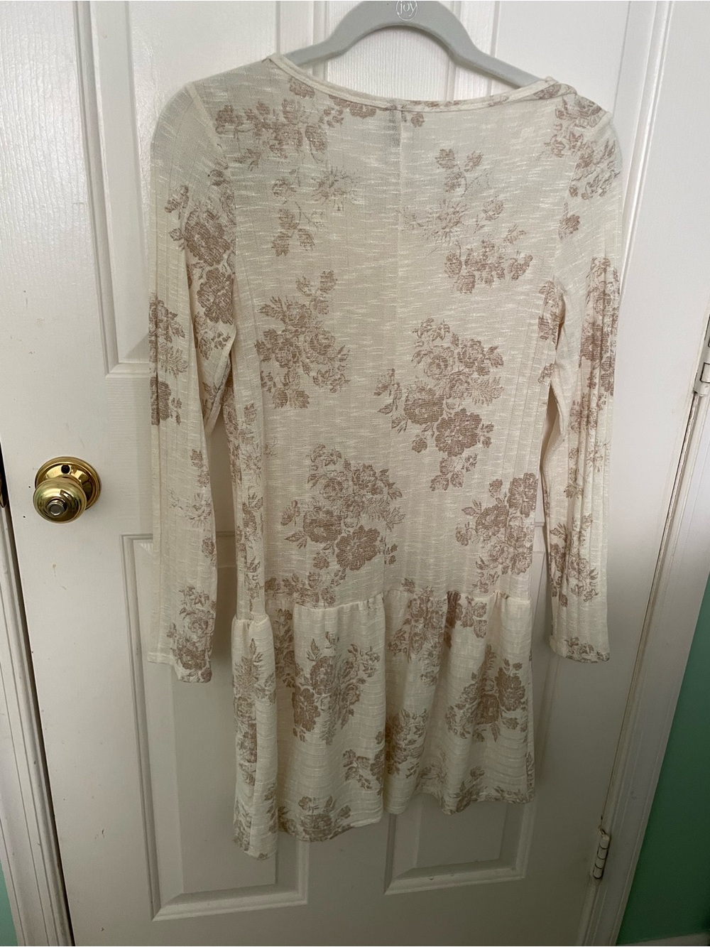 BeBop Cream Long Sleeve Floral Drop-Waist Dress with Taupe Print